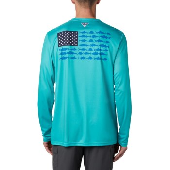 Columbia Terminal Tackle PFG Fish Flag Long Sleeve, Sudaderas Turquesa Claro Para Hombre | 804721-VB